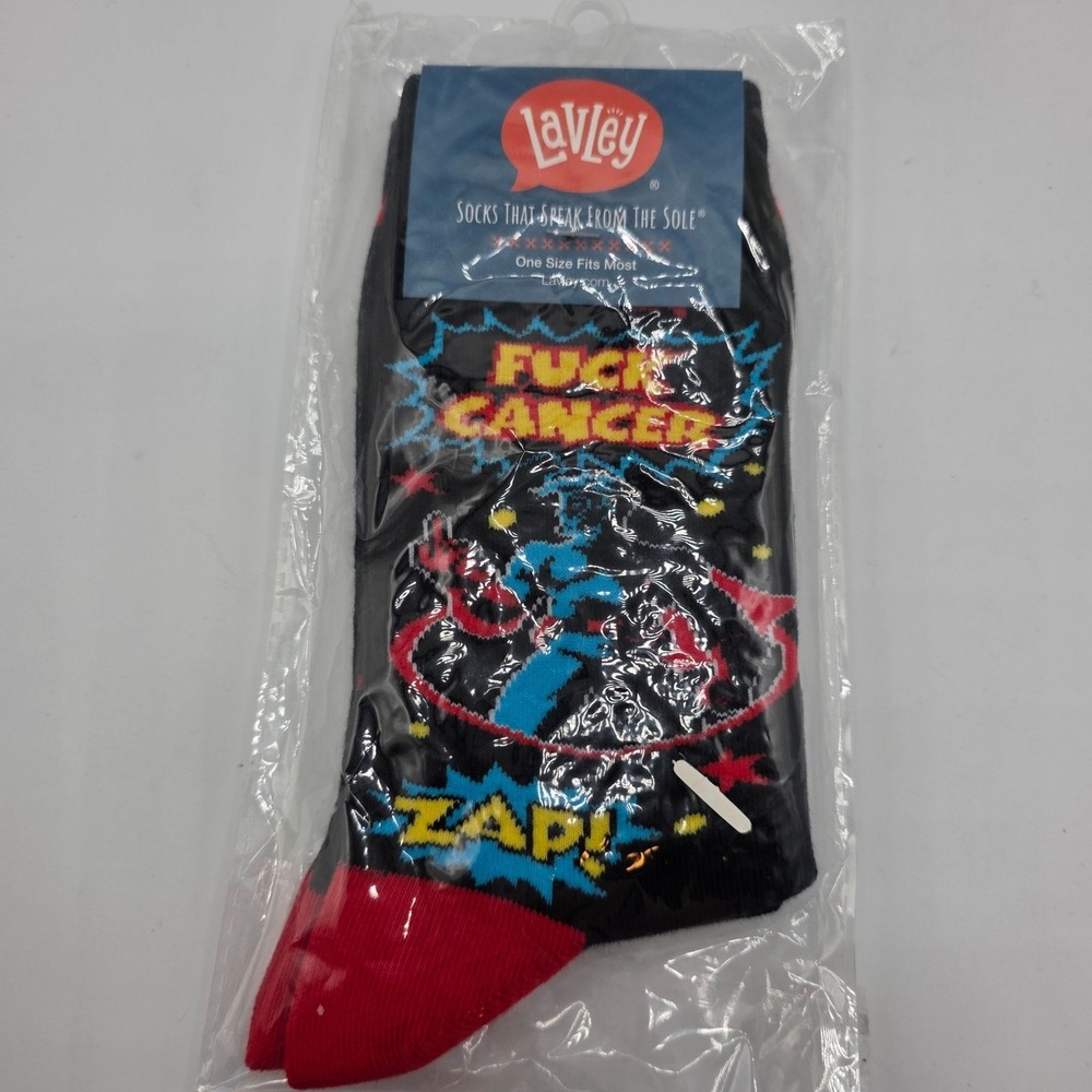 LavLey "F*ck Cancer" Socks One Size Fits Most Black Red Blue New‎